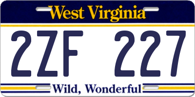 WV license plate 2ZF227