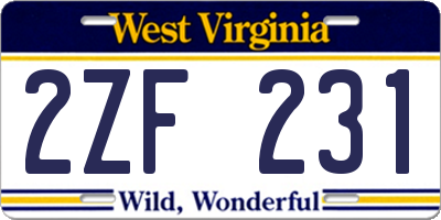 WV license plate 2ZF231
