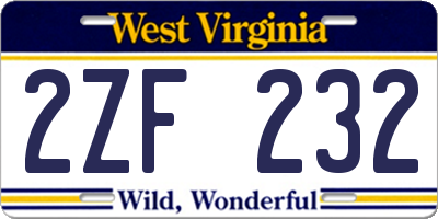 WV license plate 2ZF232