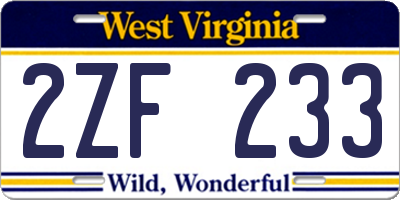 WV license plate 2ZF233