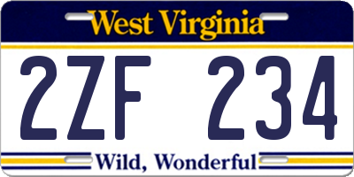 WV license plate 2ZF234