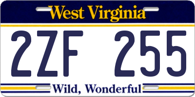 WV license plate 2ZF255