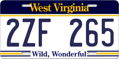 WV license plate 2ZF265