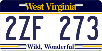 WV license plate 2ZF273