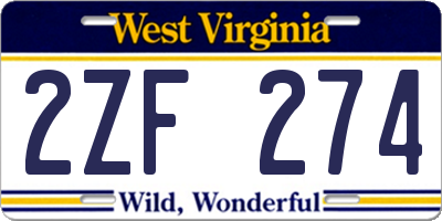 WV license plate 2ZF274