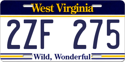 WV license plate 2ZF275
