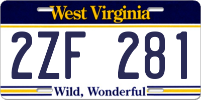 WV license plate 2ZF281
