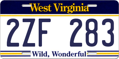 WV license plate 2ZF283