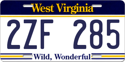 WV license plate 2ZF285