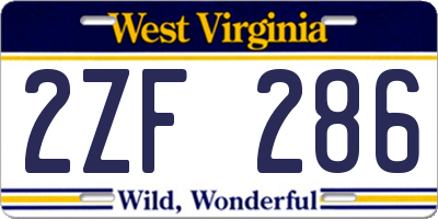 WV license plate 2ZF286