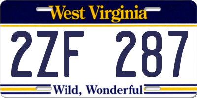 WV license plate 2ZF287