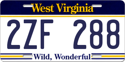 WV license plate 2ZF288