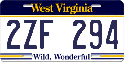 WV license plate 2ZF294