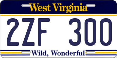 WV license plate 2ZF300