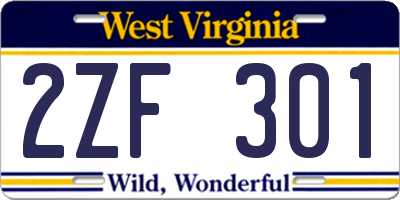 WV license plate 2ZF301