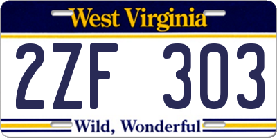WV license plate 2ZF303