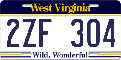 WV license plate 2ZF304