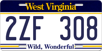WV license plate 2ZF308