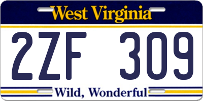 WV license plate 2ZF309