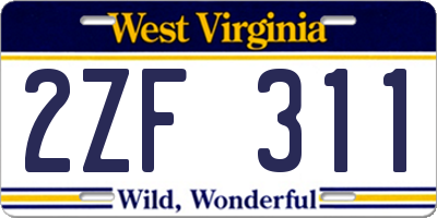 WV license plate 2ZF311