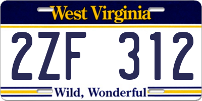 WV license plate 2ZF312