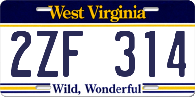 WV license plate 2ZF314