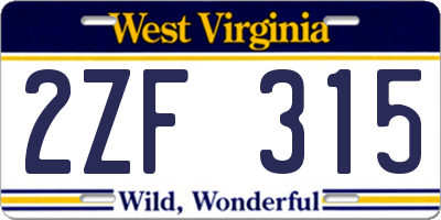 WV license plate 2ZF315