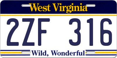 WV license plate 2ZF316