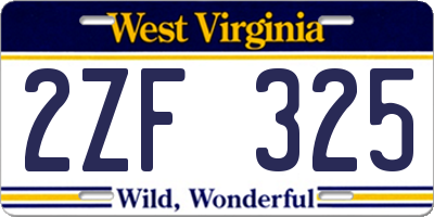 WV license plate 2ZF325