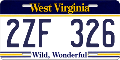WV license plate 2ZF326