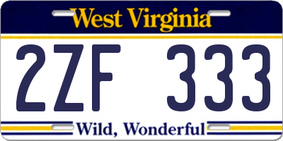 WV license plate 2ZF333