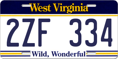 WV license plate 2ZF334
