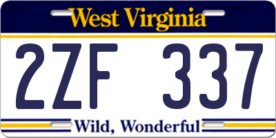 WV license plate 2ZF337