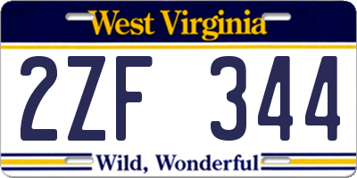 WV license plate 2ZF344