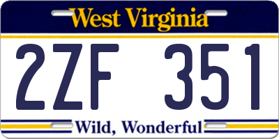 WV license plate 2ZF351