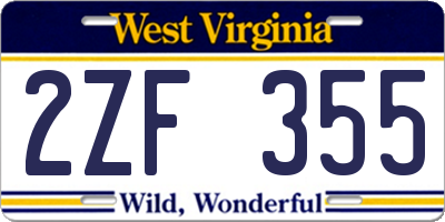 WV license plate 2ZF355