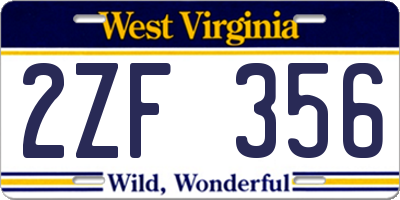 WV license plate 2ZF356
