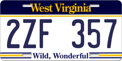 WV license plate 2ZF357