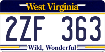 WV license plate 2ZF363