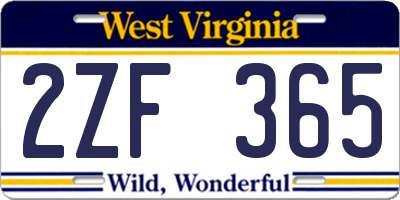 WV license plate 2ZF365