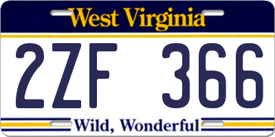 WV license plate 2ZF366