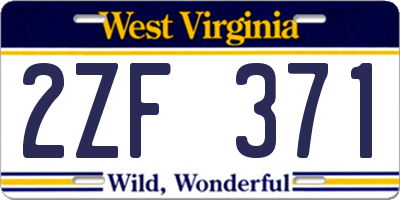 WV license plate 2ZF371
