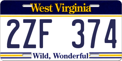 WV license plate 2ZF374