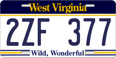 WV license plate 2ZF377