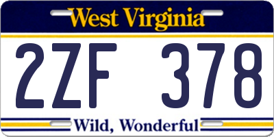 WV license plate 2ZF378