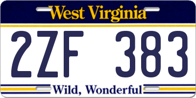 WV license plate 2ZF383