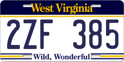 WV license plate 2ZF385