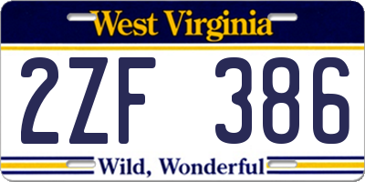 WV license plate 2ZF386