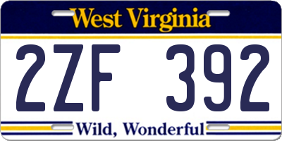 WV license plate 2ZF392