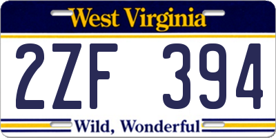 WV license plate 2ZF394